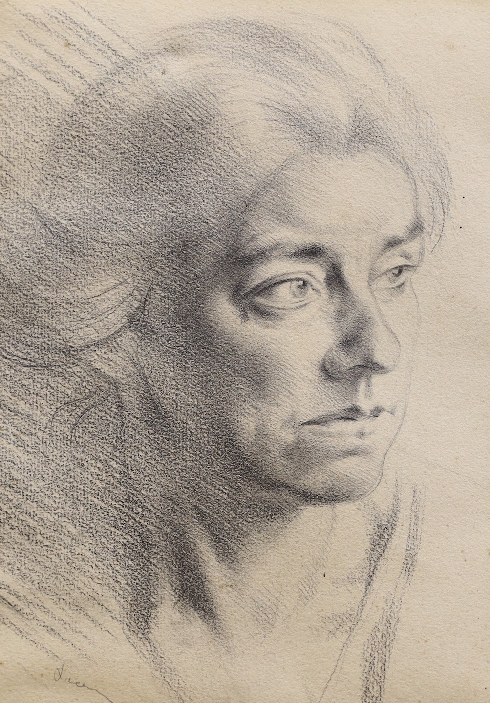 Alfred Reginald Thomson (1894-1979), sanguine chalk study of a woman and a pencil drawing by another hand, 42 x 34cm and 25 x 19cm